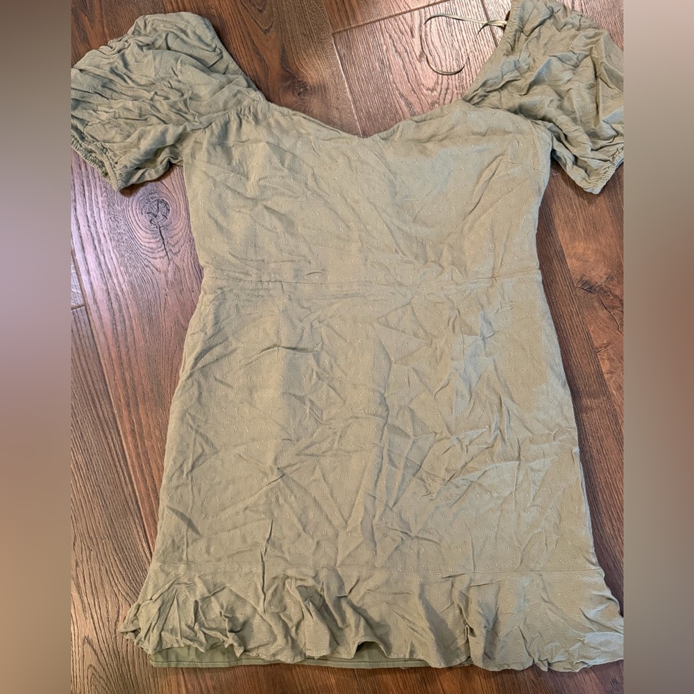 Altar'd State Olive Green Puff Sleeve Dress